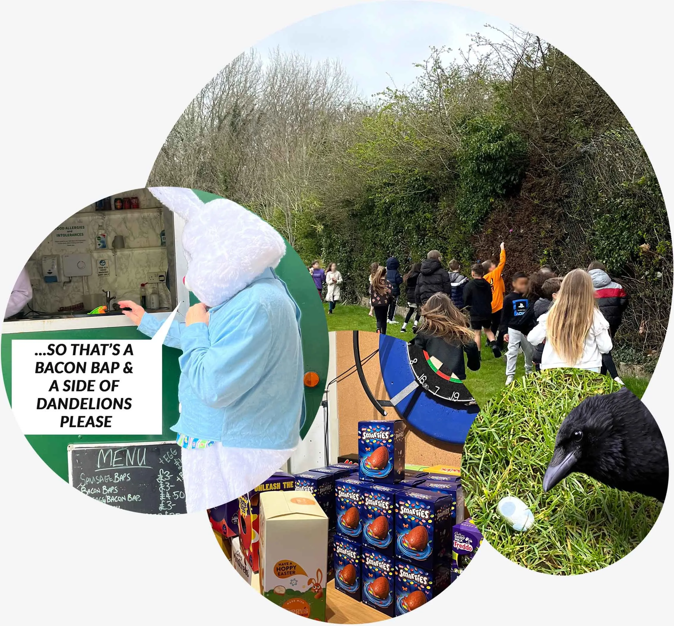 Easter Sunday at Wandgas: the egg hunt on the field, the Easter Bunny and a cheeky crow